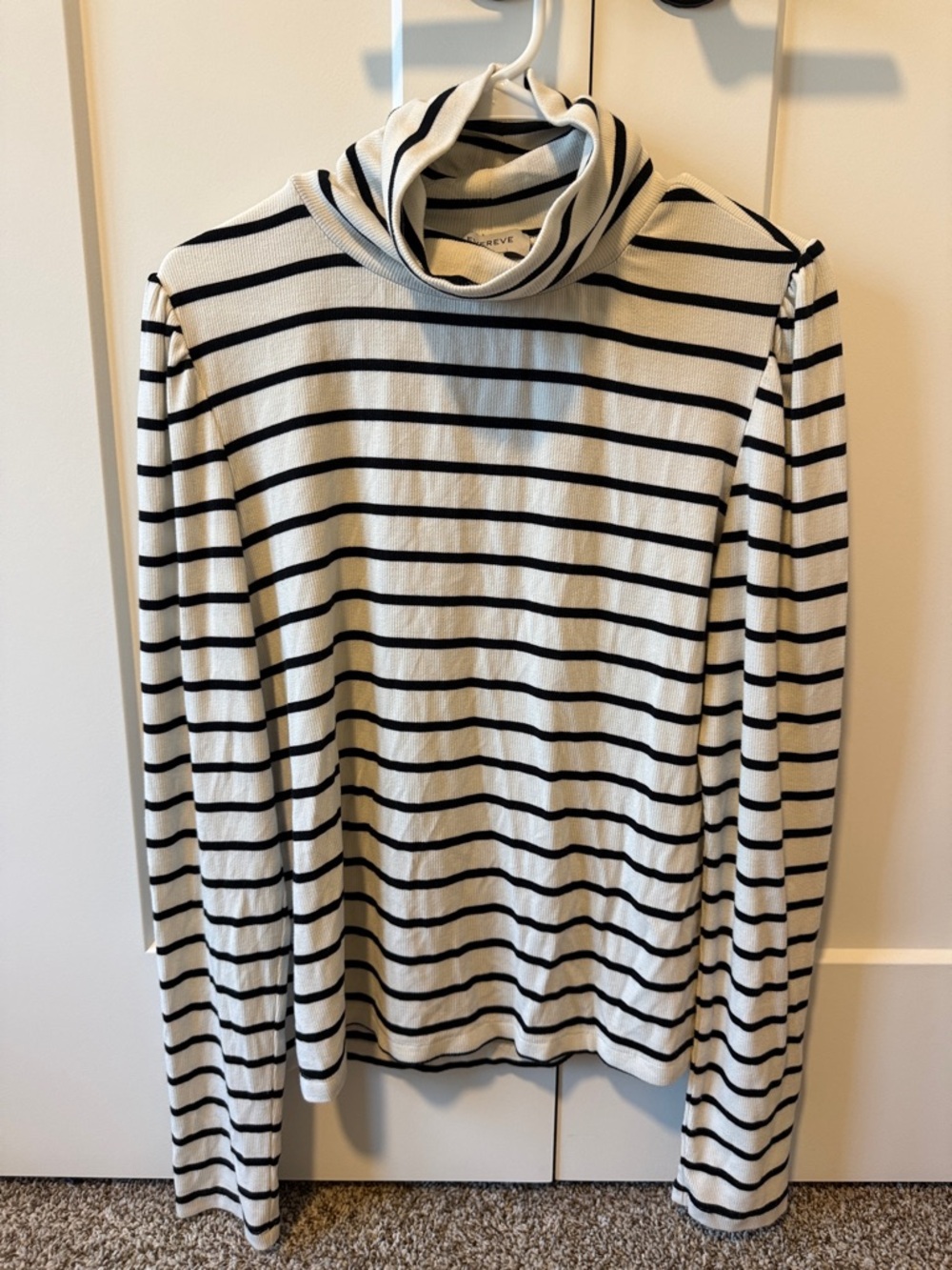 Evereve Black & White Striped Turtleneck Long Sleeve Shirt